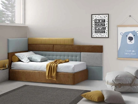 Letto singolo in tessuto imbottito Lego 01 di Rimar