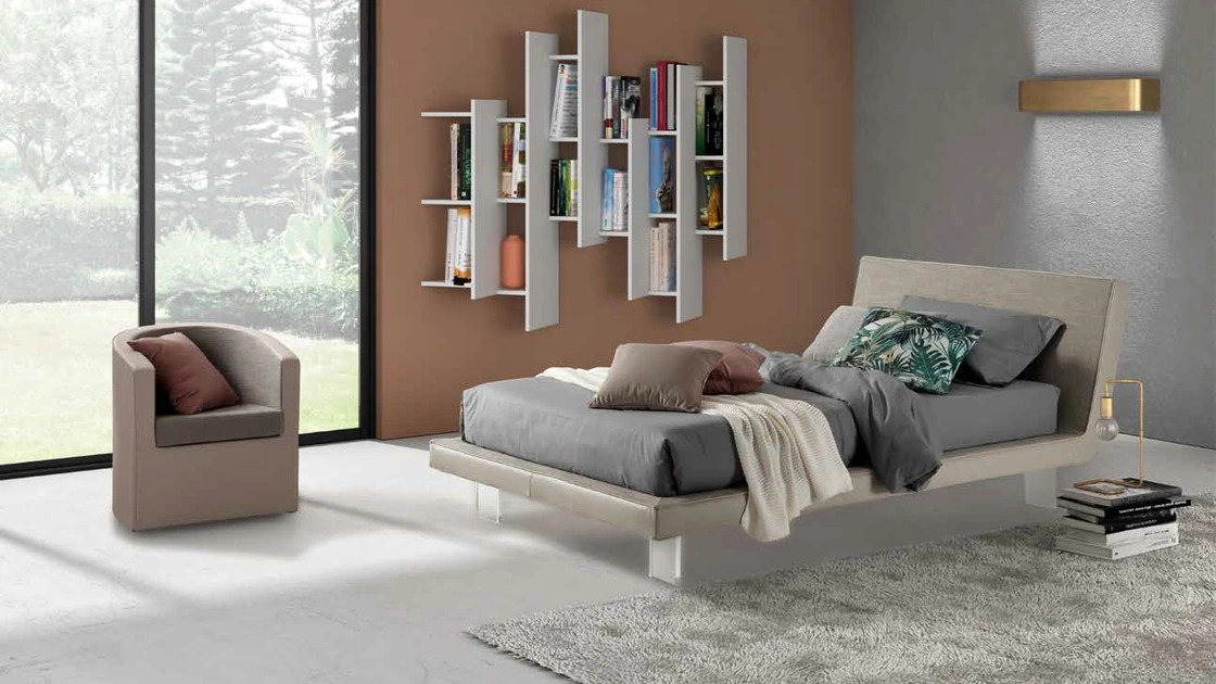 Letto singolo Yoru in ecopelle e tessuto di Rimar