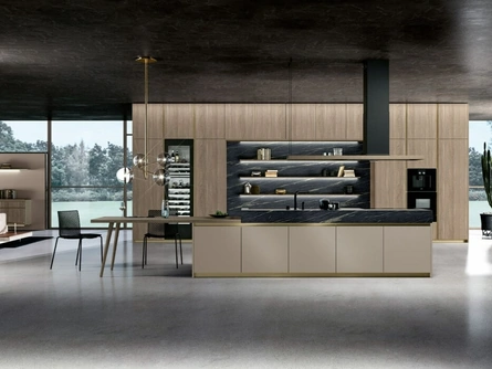 Cucina Moderna Vivere Italia 03 in finitura noce biondo e PET cashmere di Spagnol Cucine